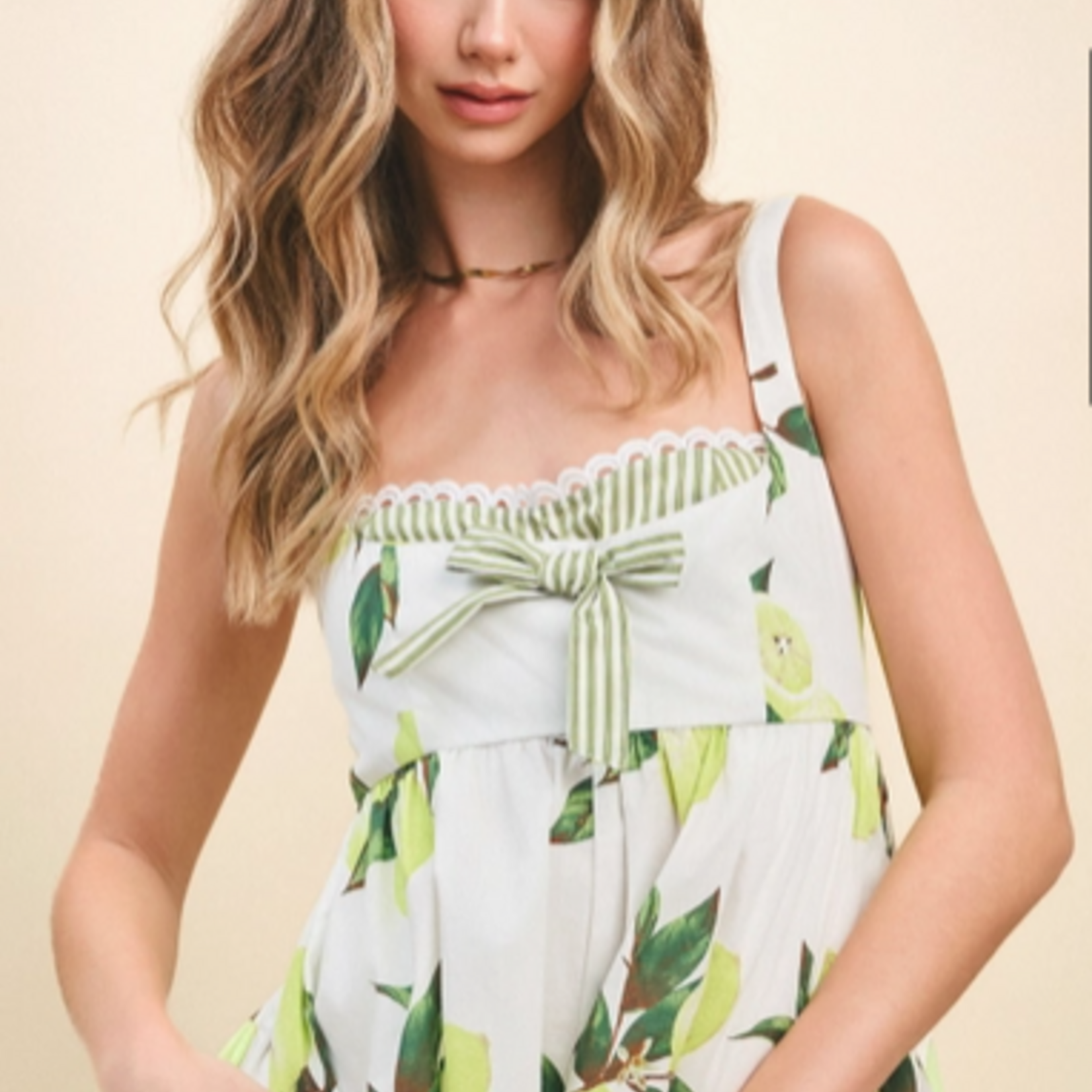 TCEC Lemon Tree Print Back Smocked Detail Casual Romper