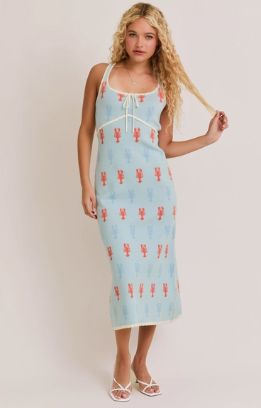 Lobster Square Neck  Sweater Midi Dress