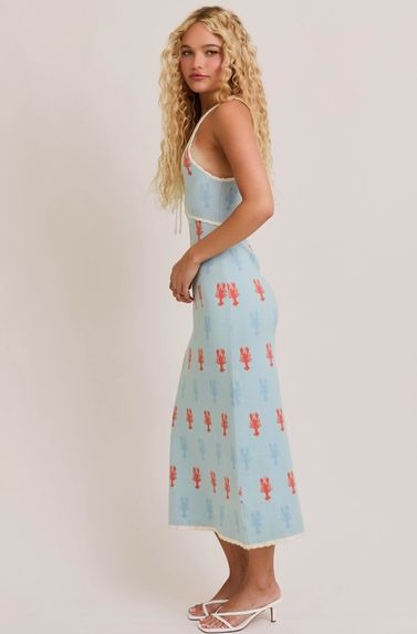 Lobster Square Neck  Sweater Midi Dress