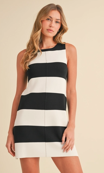 Klesis Striped Sleeveless Sweater Mini Dress