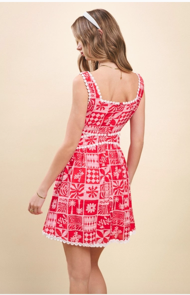 Red Crochet Dotted Trim Dress