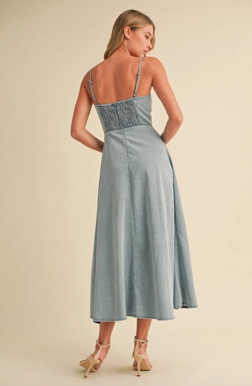 Klesis Denim Paneled A-Line Midi Dress