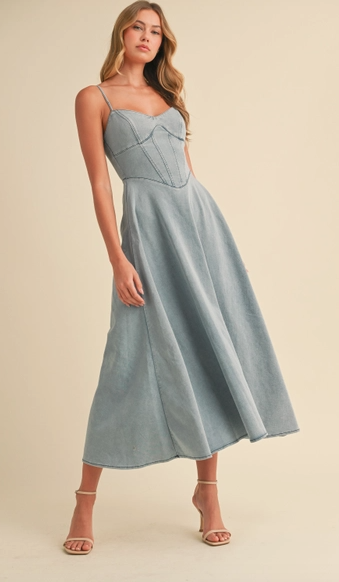 Klesis Denim Paneled A-Line Midi Dress