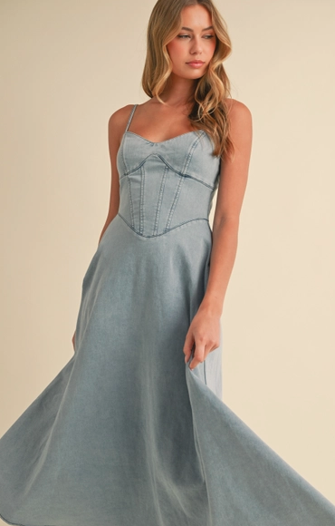 Klesis Denim Paneled A-Line Midi Dress