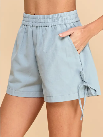 Denim Shorts with Side Pocket and Bow Tie