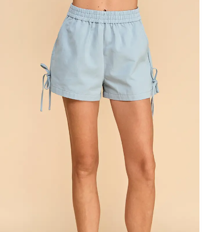 Denim Shorts with Side Pocket and Bow Tie