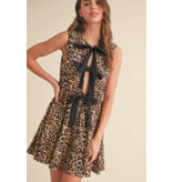 Sleeveless Leopard Print Dress with Tie Detail