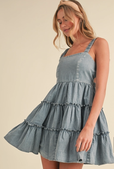 Klesis Tiered Mini Dress with Elastic Straps
