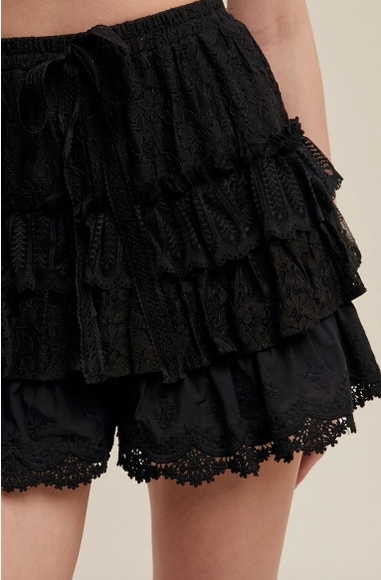 Lace Shorts with Ruffle Details