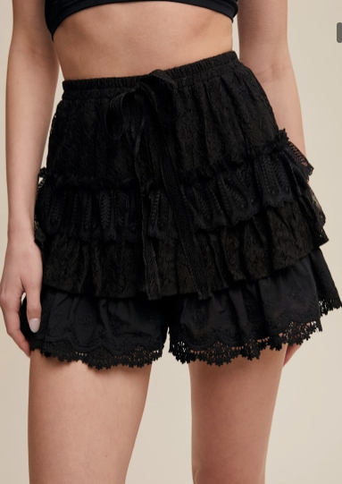 Lace Shorts with Ruffle Details