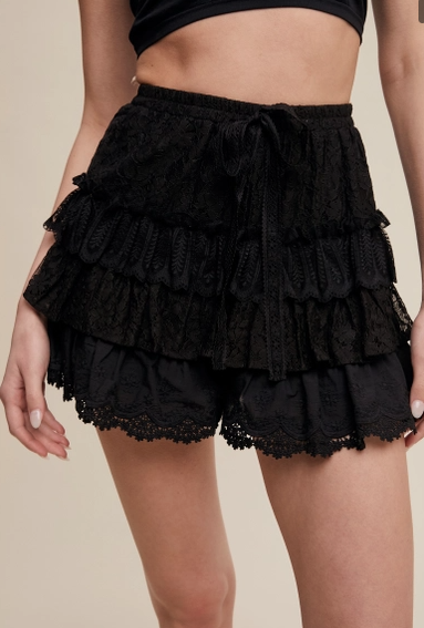 Lace Shorts with Ruffle Details