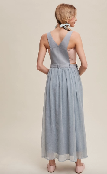Dusty Blue Cotton Maxi Overall Dress