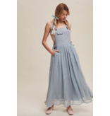 Dusty Blue Cotton Maxi Overall Dress