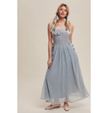 Dusty Blue Cotton Maxi Overall Dress