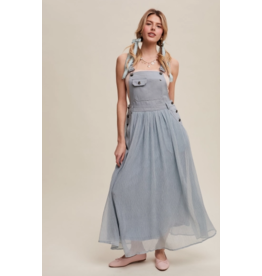 Dusty Blue Cotton Maxi Overall Dress