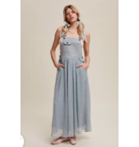 Dusty Blue Cotton Maxi Overall Dress