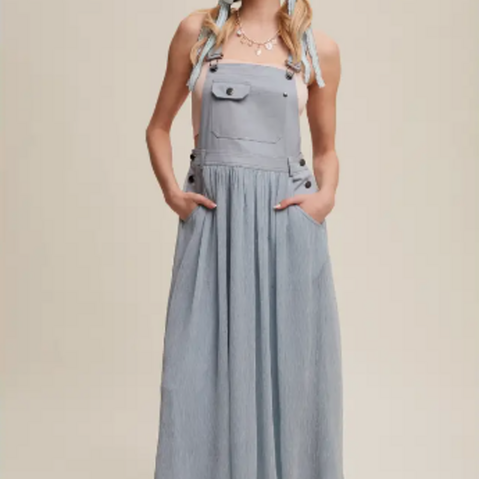 Dusty Blue Cotton Maxi Overall Dress