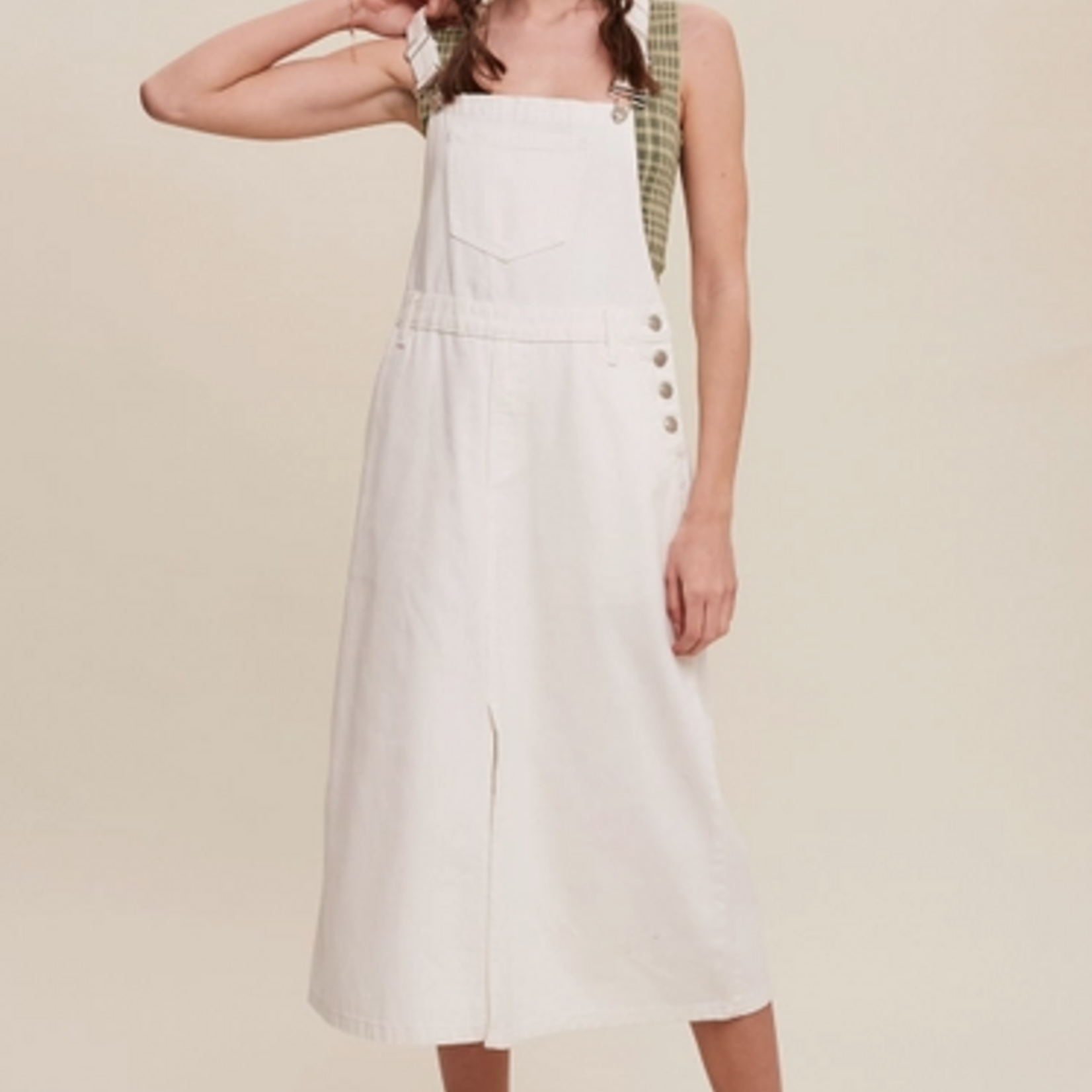White Denim Overall Midi Dress