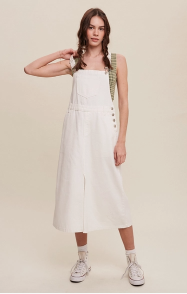 White Denim Overall Midi Dress