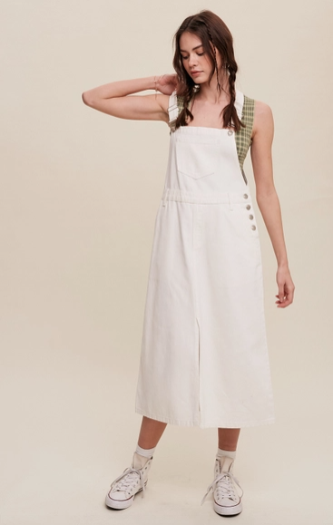 White Denim Overall Midi Dress