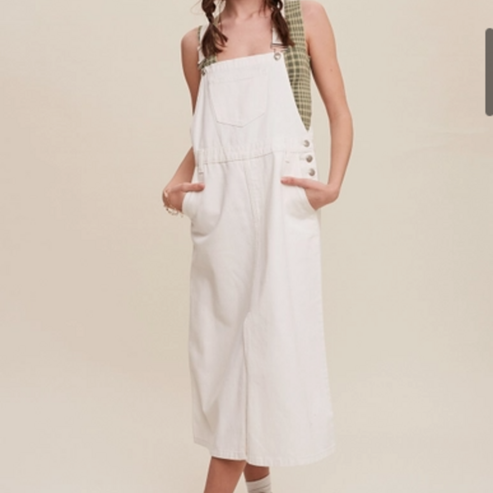 White Denim Overall Midi Dress