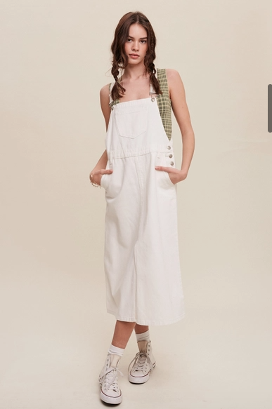 White Denim Overall Midi Dress