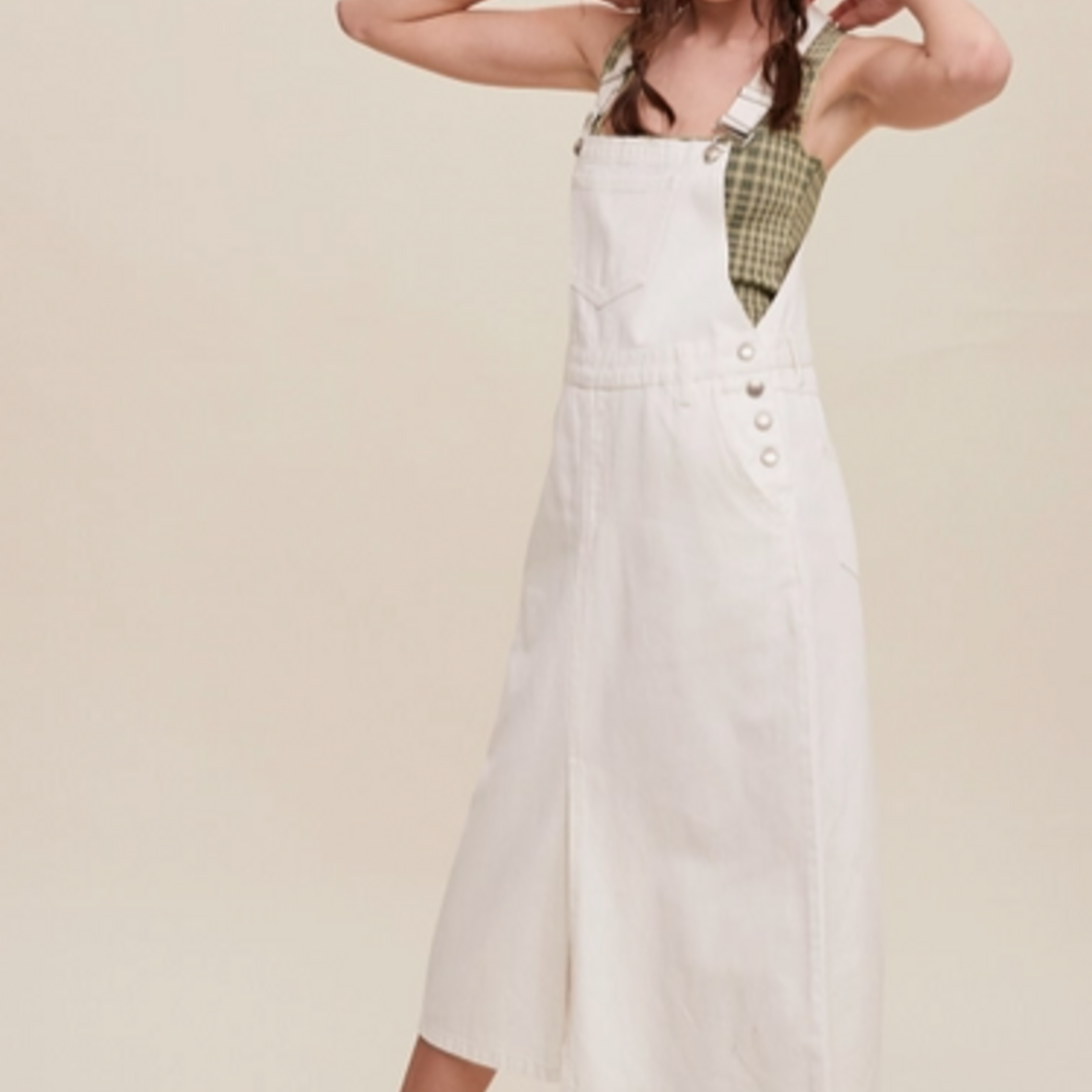 White Denim Overall Midi Dress