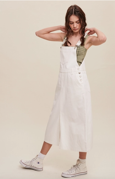White Denim Overall Midi Dress