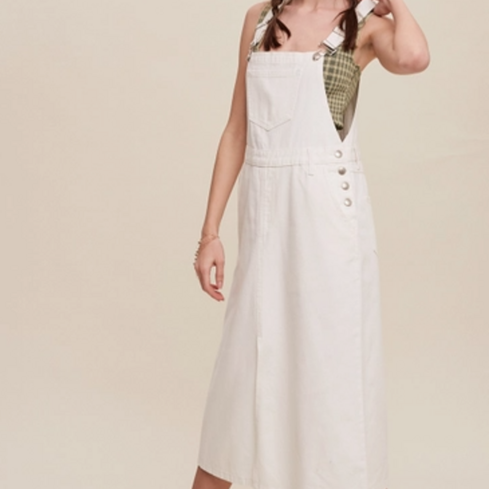 White Denim Overall Midi Dress
