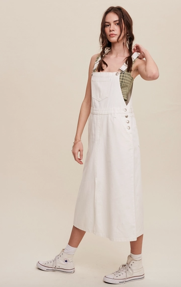 White Denim Overall Midi Dress
