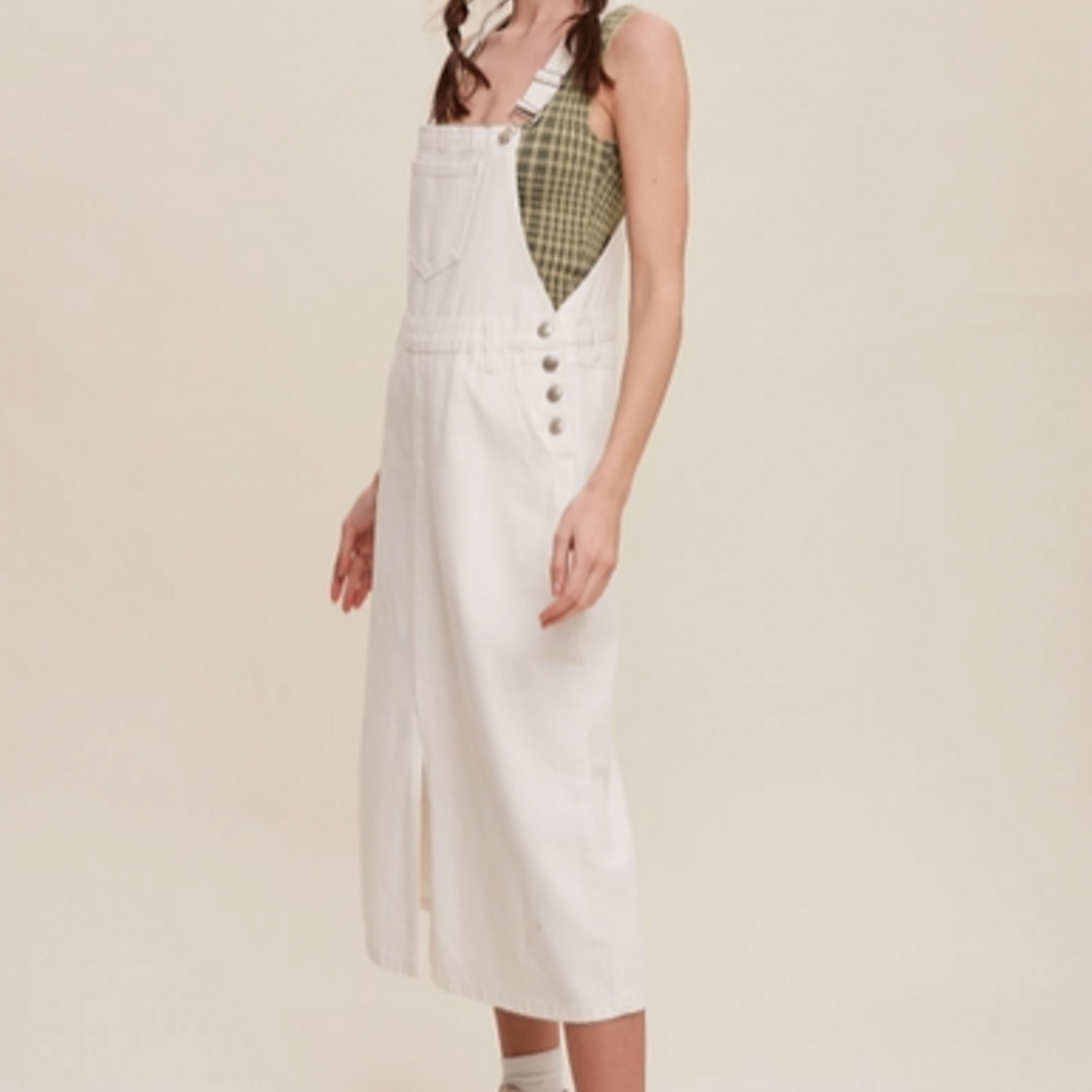 White Denim Overall Midi Dress