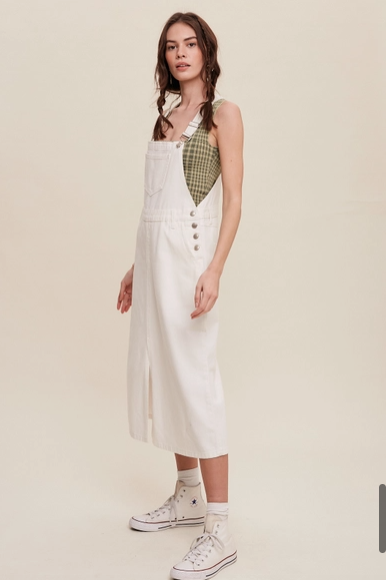 White Denim Overall Midi Dress