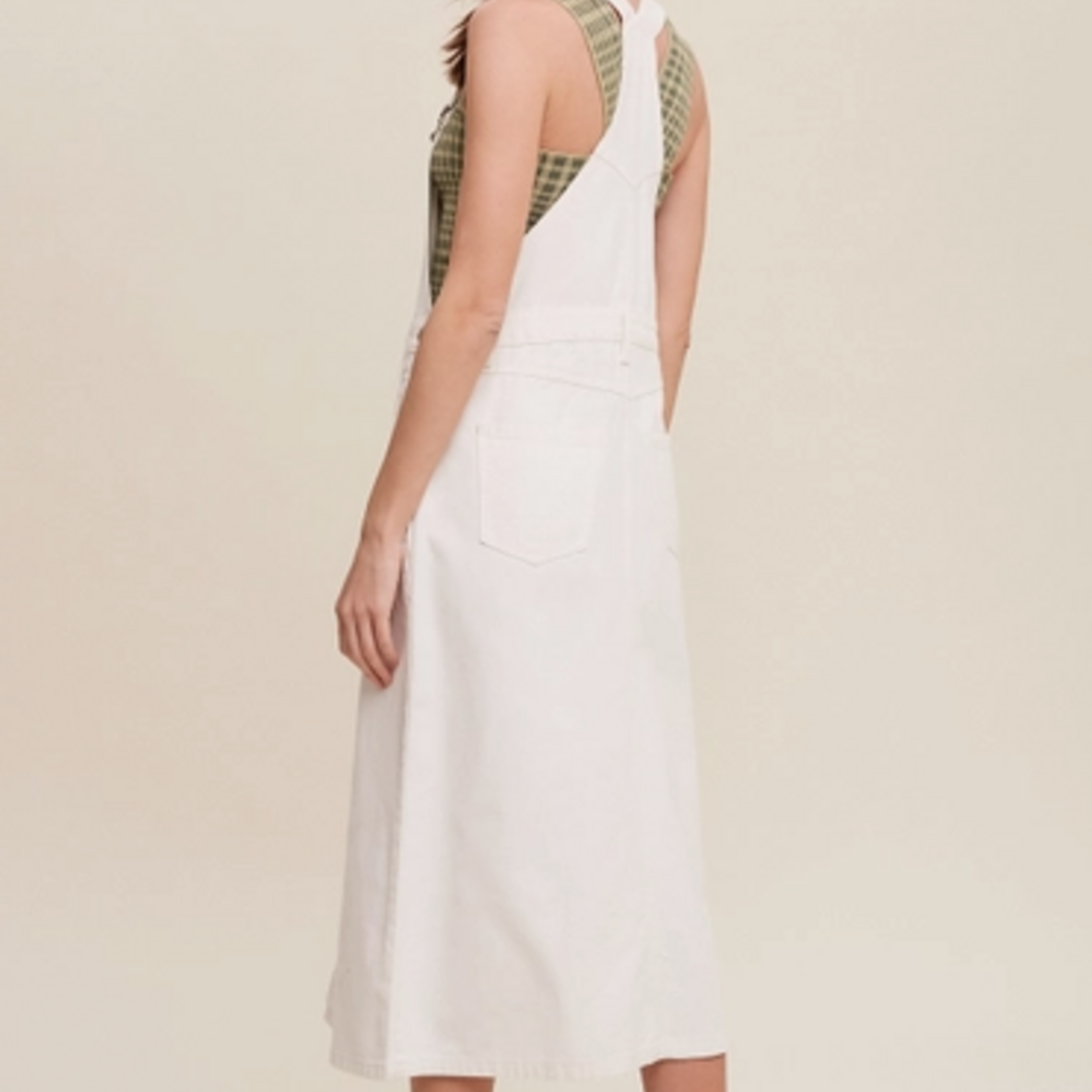 White Denim Overall Midi Dress