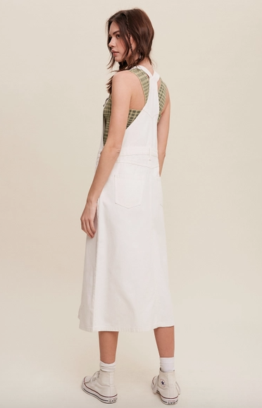 White Denim Overall Midi Dress