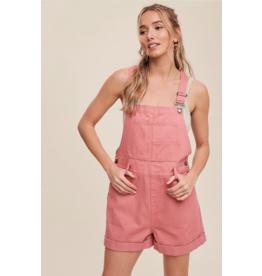 Pink Cotton Twill Short Overalls