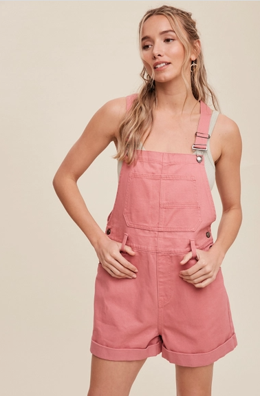 Pink Cotton Twill Short Overalls