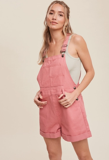 Pink Cotton Twill Short Overalls