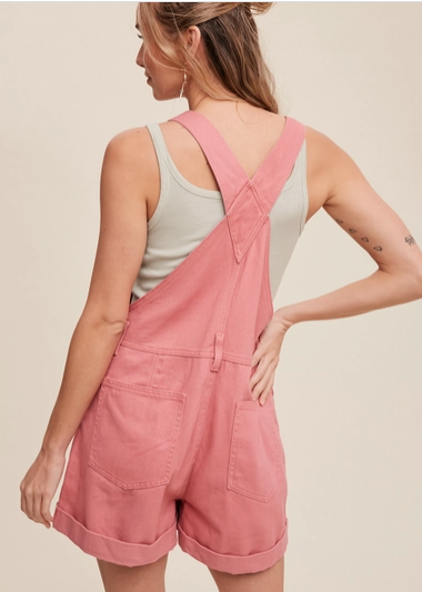 Pink Cotton Twill Short Overalls