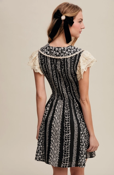 Black Vintage Lace Floral Mini Dress