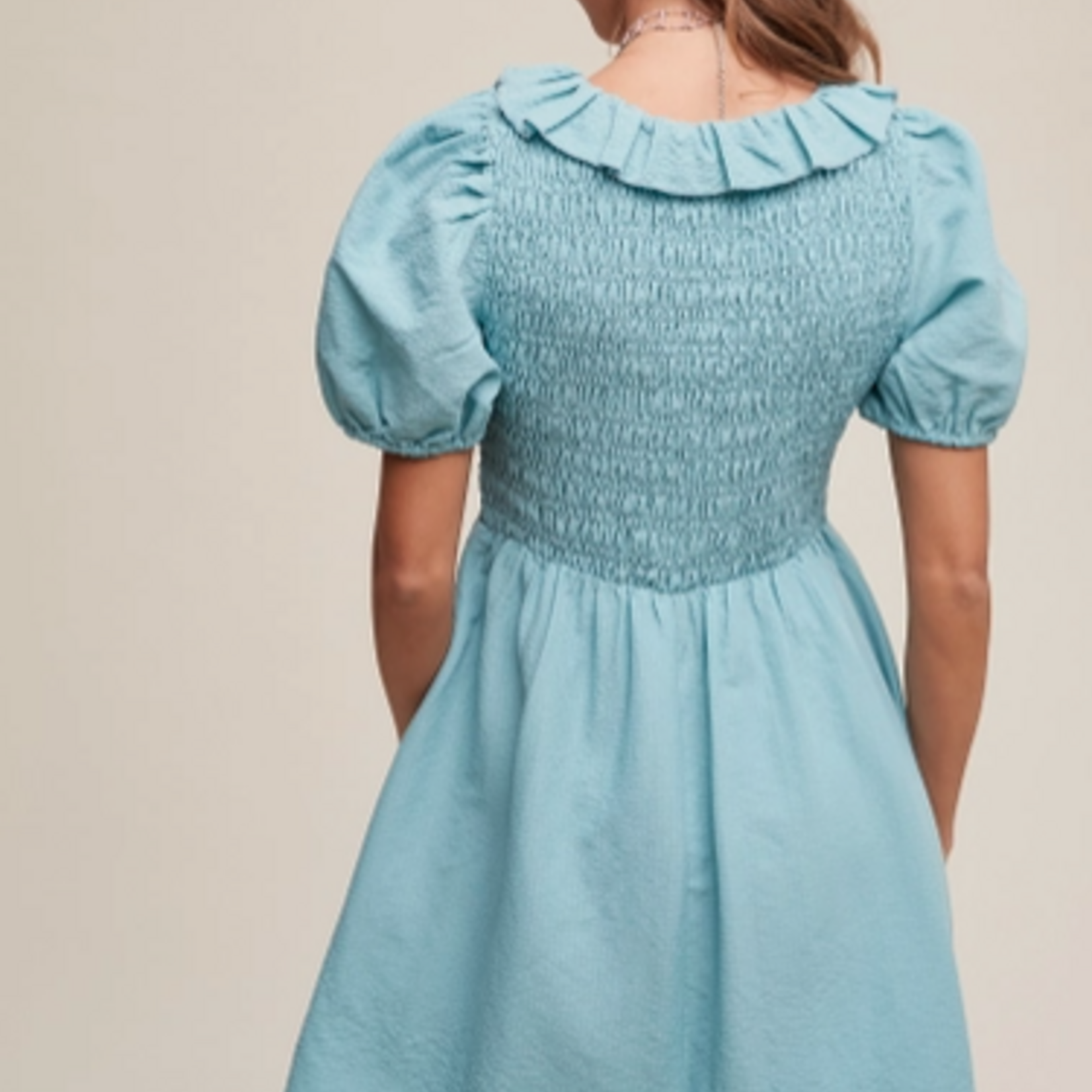 Light Blue Ruffled Smocked Dress