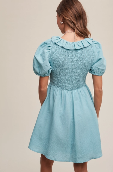 Light Blue Ruffled Smocked Dress