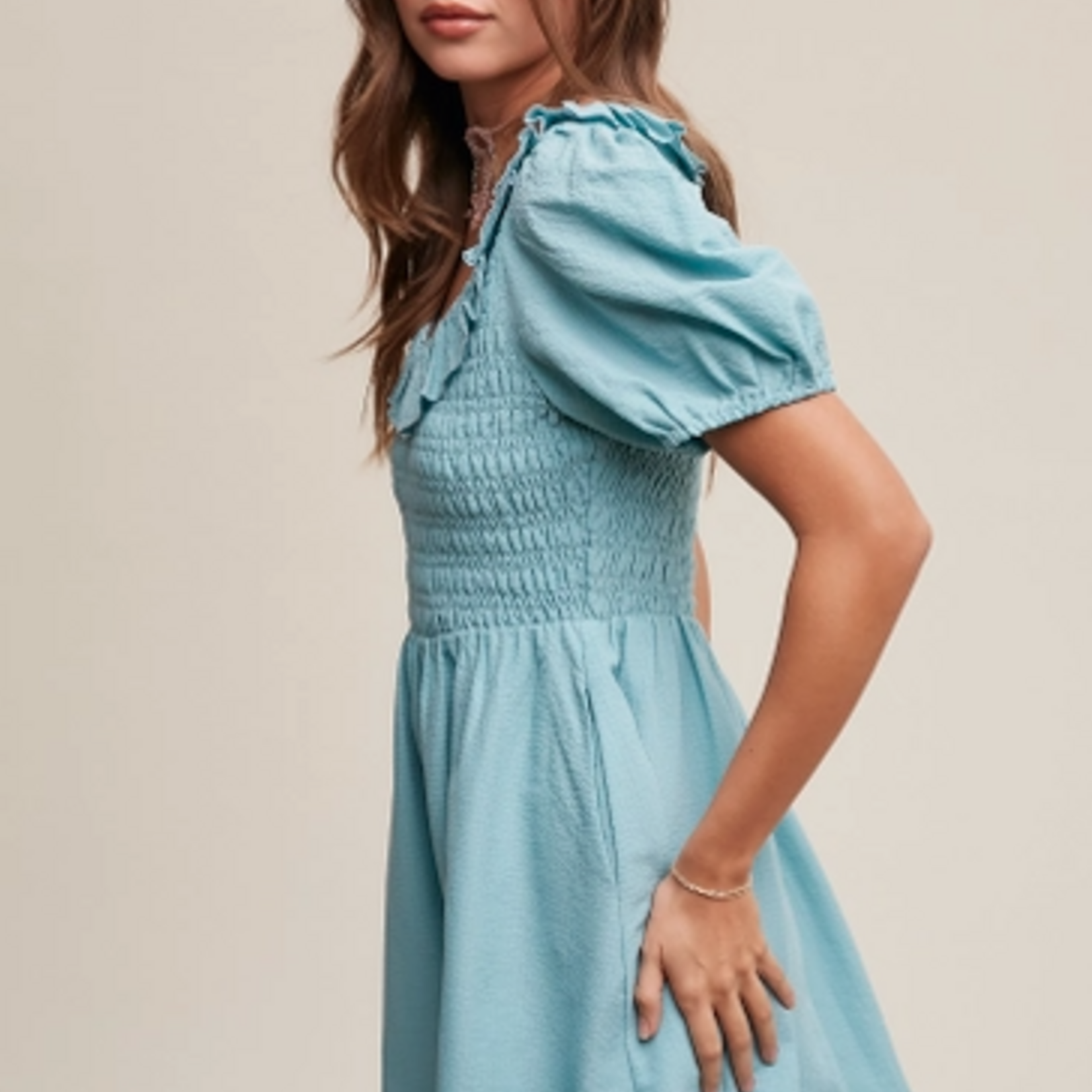 Light Blue Ruffled Smocked Dress