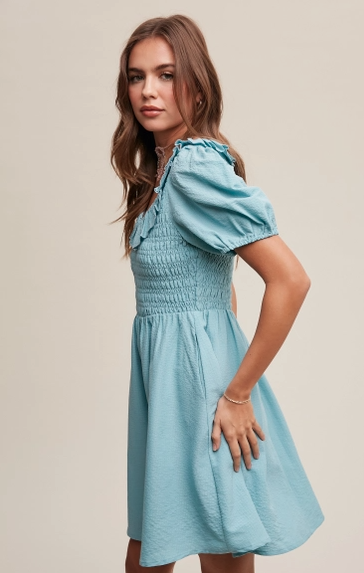 Light Blue Ruffled Smocked Dress