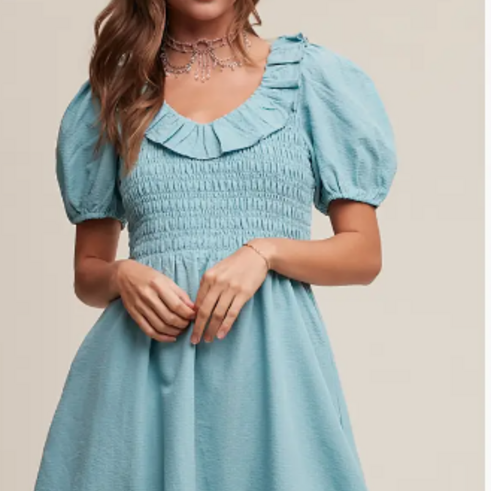 Light Blue Ruffled Smocked Dress