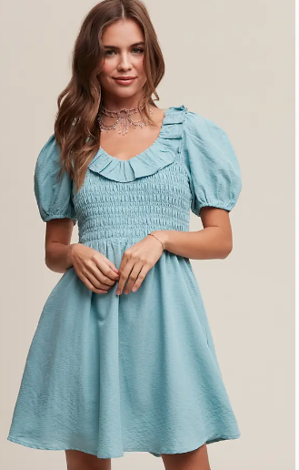 Light Blue Ruffled Smocked Dress