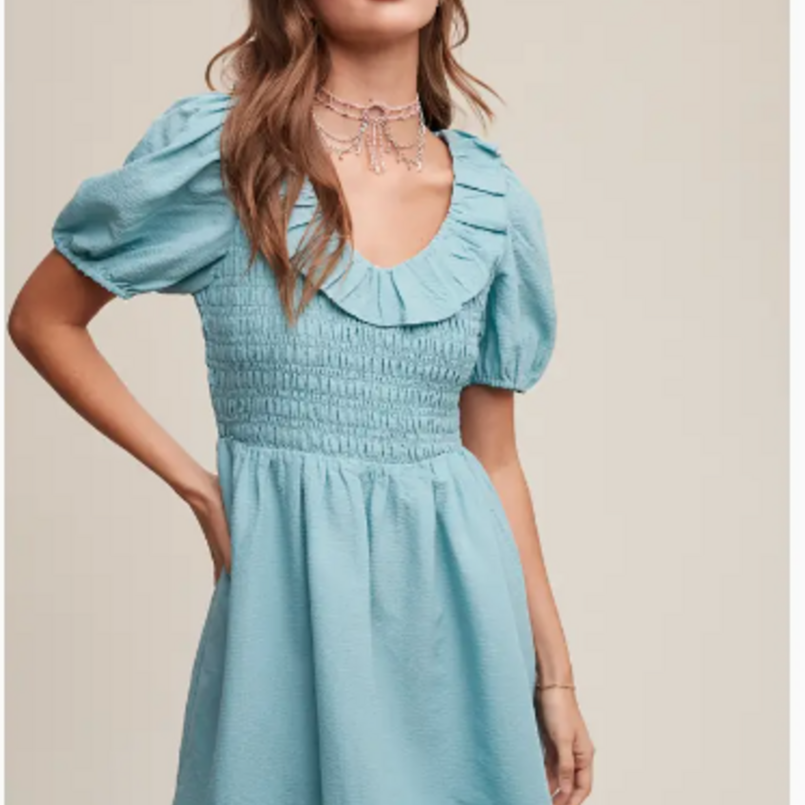 Light Blue Ruffled Smocked Dress