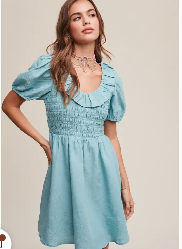 Light Blue Ruffled Smocked Dress