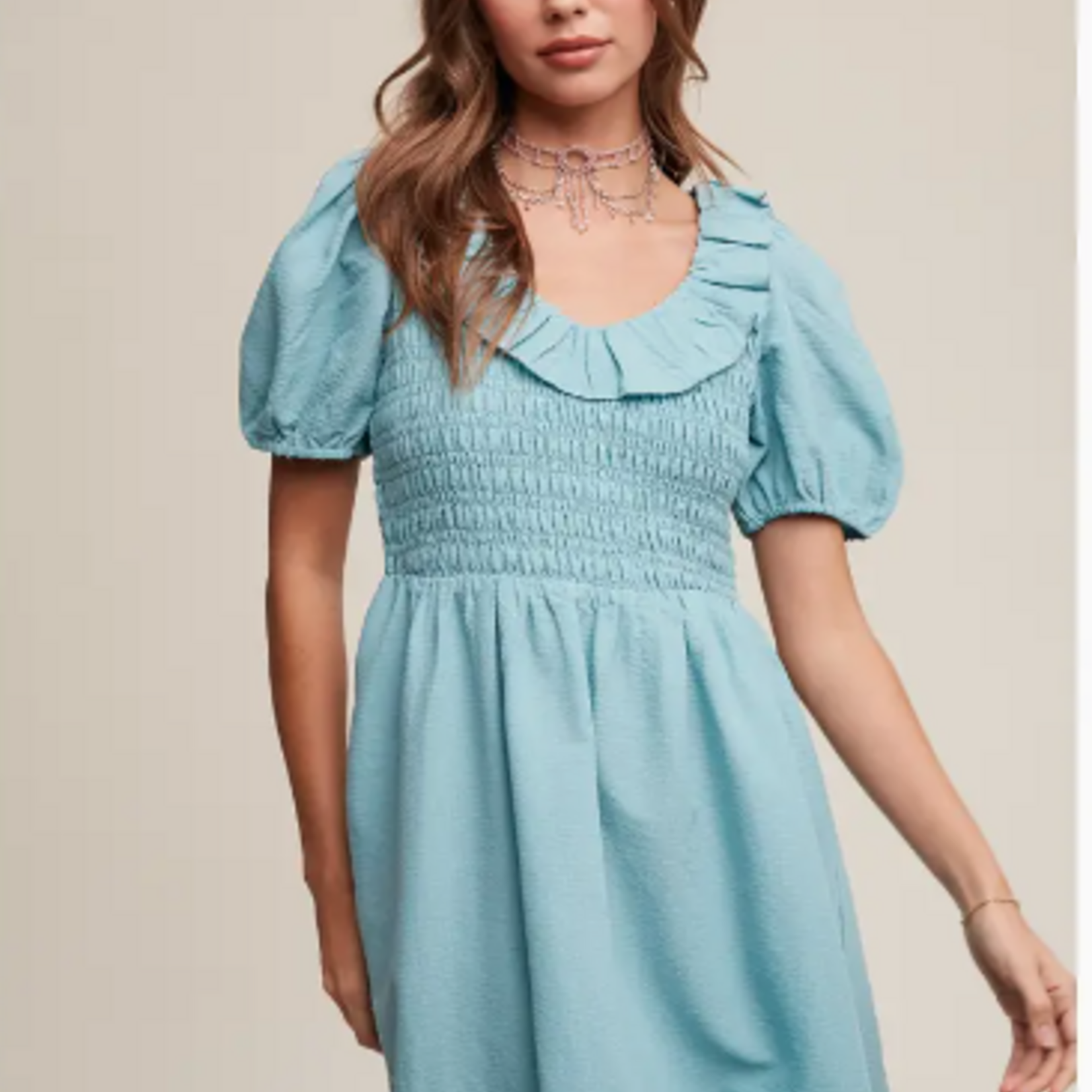 Light Blue Ruffled Smocked Dress