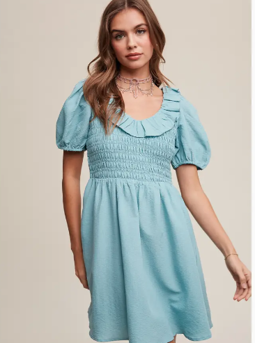 Light Blue Ruffled Smocked Dress