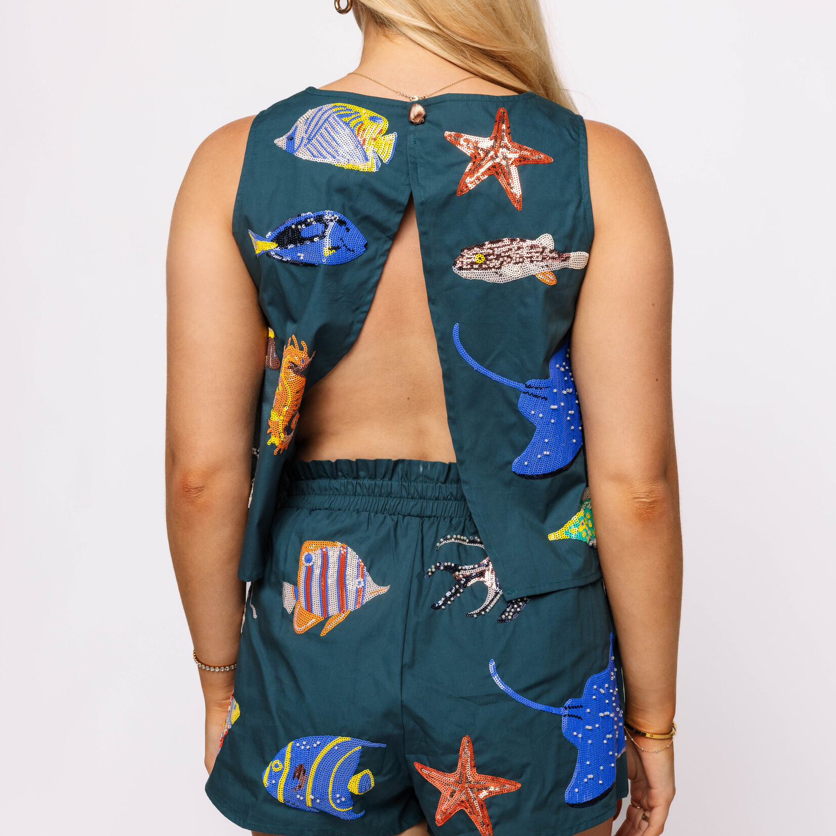 Queen of Sparkles Navy Under the Sea Icon Button Back Tank